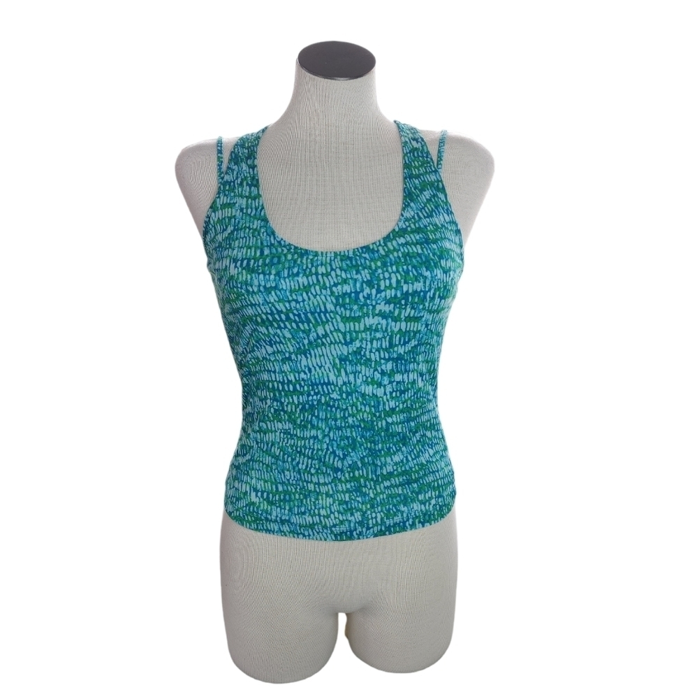 Kenneth Cole Racerback Teal & White Color Block Pattern Women's Tank Size S